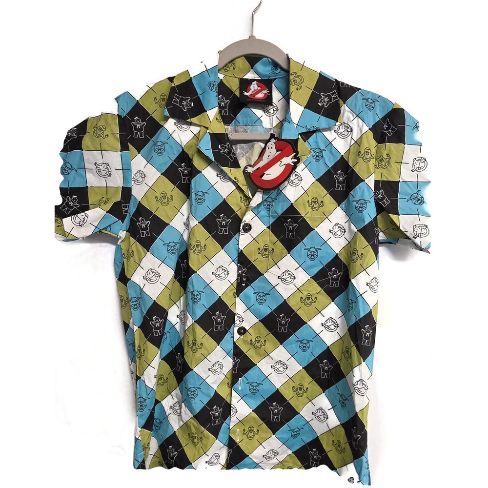 Vixen by Micheline Pitt Ghostbusters Argyle Button Down Shirt Mens XS New